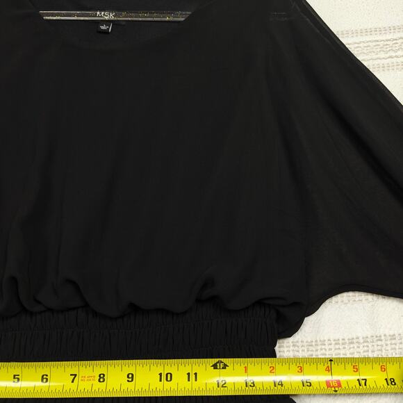 MSK Black Long Sleeve Sheer Slouchy Mini Dress Size L NEW - Picture 3 of 8
